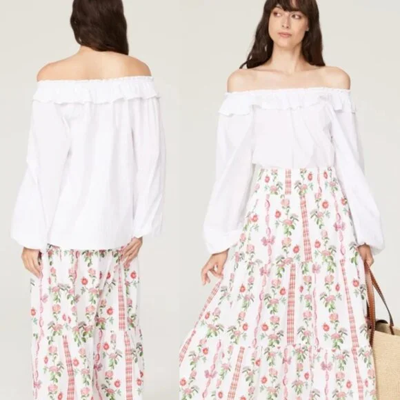 Hill House The Lena Top Parachute Sleeve Ruffle Off The Shoulder NWT - Picture 2 of 8